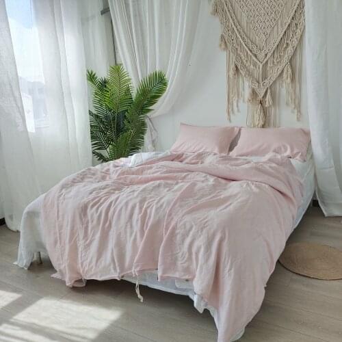 Set of 4 Pre stone washed 100% Natural Linen dark & medium blue AB style bedding set duvet cover + 2 pillowcases + 1fitted sheet