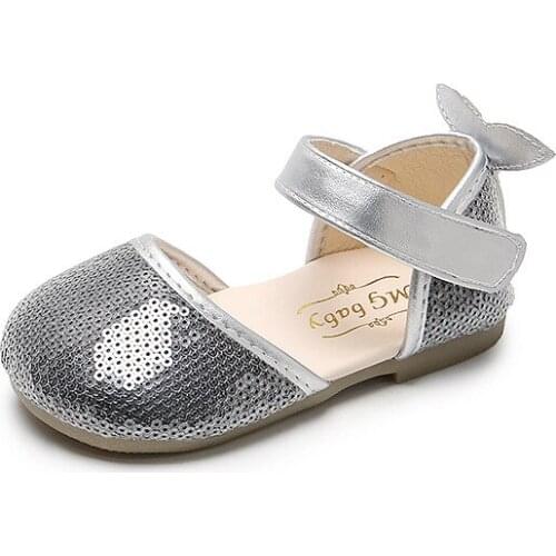 2021 Spring Summer Girls Shoes Childrens Half Sandals Glitter Leather Bling Fashion Princess Sandals Soft Sequins 21-30 Sweet