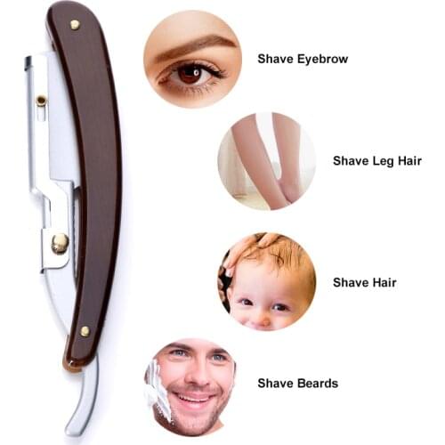 Stainless Steel Straight Edge Razor Folding Shaver Knife Barber Razor Handle Facial Hair Eyebrow Beard Shave Shaving Tool