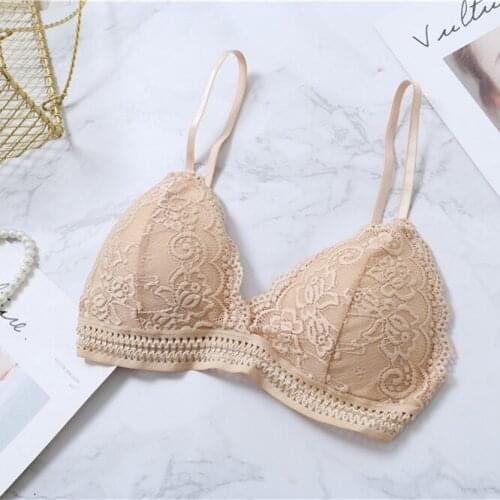2019 Bra Wireless Lingerie Lace Sexy Bra Prone Seamless Lie Support Bra Triangle Cup Shoulder Strap Bra Free Code