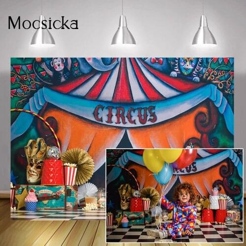 Circus Children Portrait Backdrop for Photography Carnival Party Cake Smash Photo Background Film Popcorn Birthday Photocall