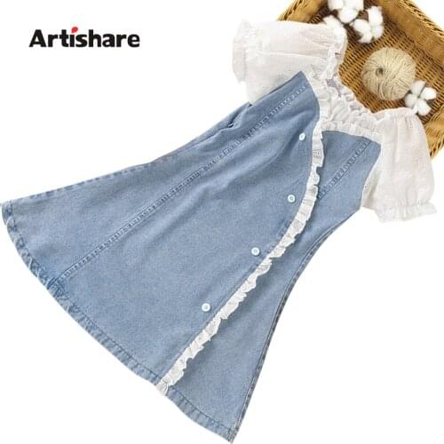 Kids Denim Dresses For Girls Patchwork Kids Dresses For Girls Casual Children Dress Summer Girls Clothes 6 8 10 12 14