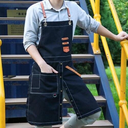 Cleaning Garden Apron with Pockets Apron Korean Fashion Cowboy Cafe Tea Shop Barber Men and Women Restaurant Work Clothes