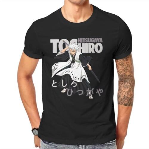 Captain Toshiro BLEACH Manga Tshirt Black Punk T shirt Streetwear Homme Pure Cotton Oversized Short Sleeve Tops