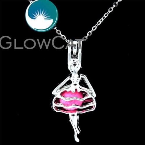 GLOWCAT K541 Dance Girl Beads Cage Aromatherapy Oyster Pearl Cage Locket Necklace 18" Stainless Chains Mothers Day Gift