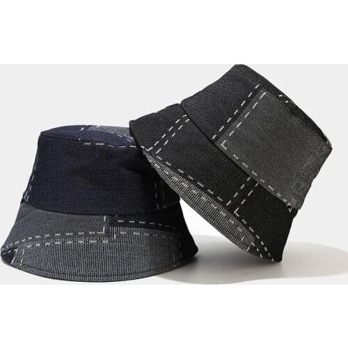 Hot Denim Stitching Bucket Hat Womens Fishermen Hat Summer Beach Retro Joker Wild Outdoor Sunbonnet Foldable Unisex Panama Cap