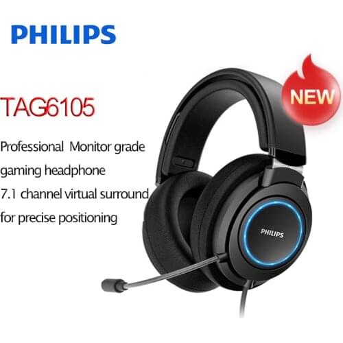PHILIPS Gaming Wired HIFI TAG6105 Headphone Computer USB 2.0 With Mic Multimedia Shp9500 Upgrade Game Version Flagship For PC