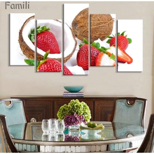 Oil Painting Canvas Print Still Life Sweet Cake Fruit Flower Art Poster Decorative Pictures for Kitchen Room 5 Pieces Unframed