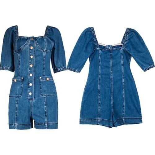 Sexy waist jumpsuit blue DSQBRAND spring and summer single breasted thin denim square collar jumpsuit fashion luxury 21 new