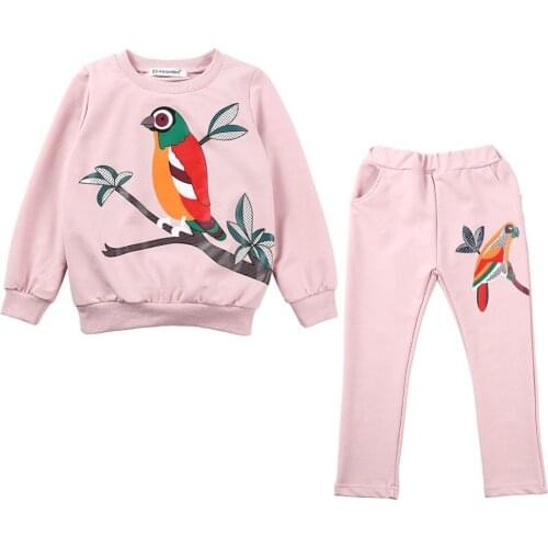 Baby Girls Clothing Sets Spring Cotton Cartoon Bird Boys Clothes Set Full Sleeve shirt Pants 2 Pieces Suit For Baby Girls