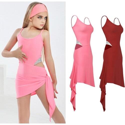 Fashion Latin Dance Dress Kids Latin Practice Clothes Rhinestone Waist Sling Dress Samba Rumba Costume Competition Wear DNV14742