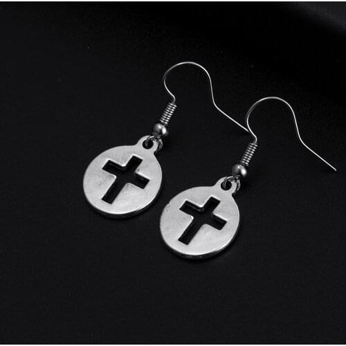 Trendy Vintage Cross Shape Dangle Antique Silver Plated Earrings for Women Girl Retro Drop Earrings Cute Earring Jewelry Bijoux