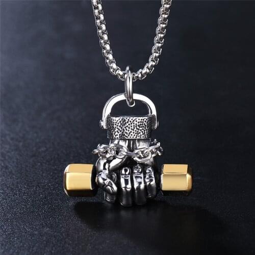 Dumbbell Necklaces Men Punk Chain For Boyfriend Man Stainless Steel Jewelry Creativity Gift