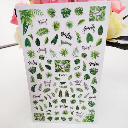 Hello Summer 3D Self Adhesive Stickers For Nails Vigorous Leaves Leaf Nail Art Decorations Foil Decals Manicure Accessories