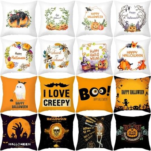 Pumpkin Pillow Case Decorate Halloween Cushion Cover Raven Printing Polyester Case For Bedroom Throw Pillow Case
