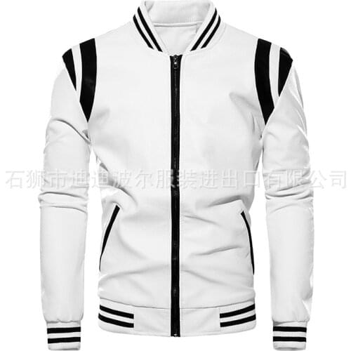 2021 New Mens Fleece-Lined Baseball Leather Clothing Youth Color-Inserted Casual PU Leather Clothing