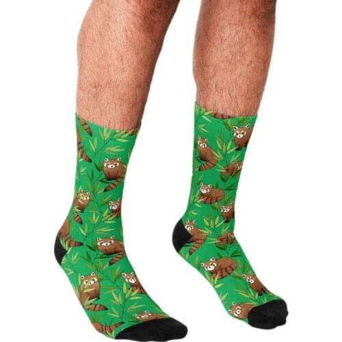 2021 Funny Socks Men harajuku Red Panda & Bamboo Leaves Socks Printed Happy hip hop Novelty Skateboard Crew Casual Crazy Socks