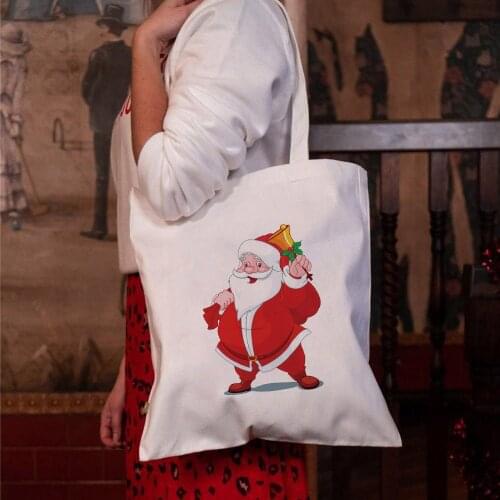 Cute Xmas Cartoon Printing 2021 New Arrival Shoulder Canvas Bags Harajuku Style Fashion Handbag Casual White Women Bag