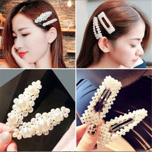 New Fashion Women Pearl Hair Clip Snap Hair Barrette Stick Hairpin Hair Styling Accessories For Women Girls Dropshipping