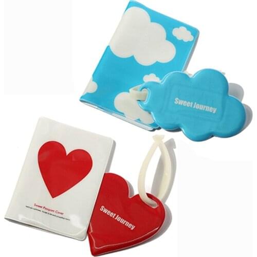 NEW STYLE! Love and Clouds Passport Holder And Luggage Tag With Silicone Strap Three pieces of a set of Passport Cover Two Kinds