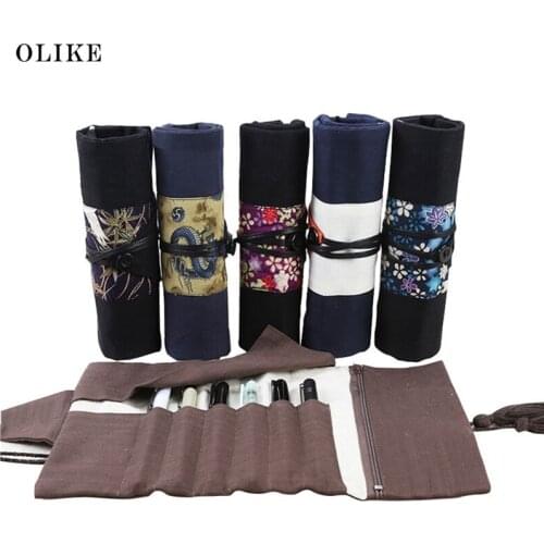 OLike Vintage Retro Luxury Roll Canvas Pencil Bags Bag for Pencil School Supplies Multifunctional Pencilcase Pouch Stationery