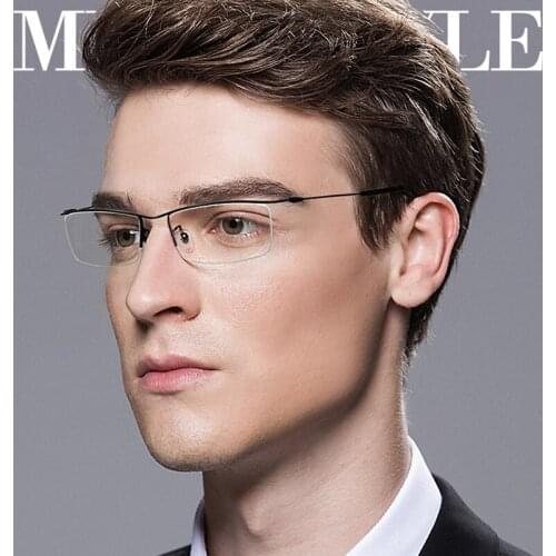 Eleccion Eyebrow Prue Titanium Business Optical Eyeglass Frame for Men Women New Fashion Metal Half Rimless Rim Clear Eyewear
