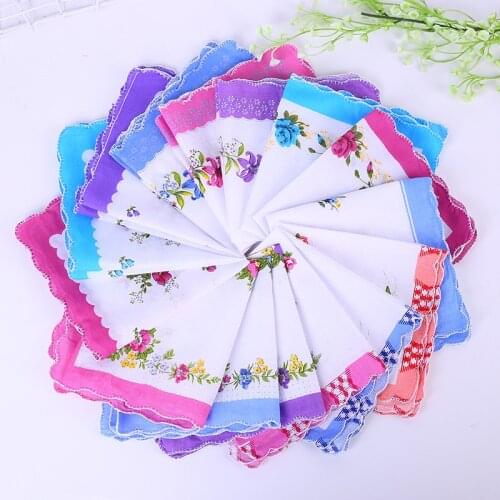Wholesale 9Pcs/Lot Colorful Handkerchief Women Cotton Floral Embroidered Scarf Pocket Hankie Hankerchief Random Color