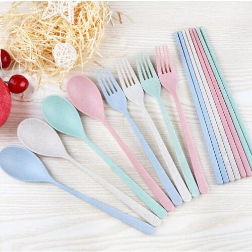 Wheat Straw Creative Chopsticks Spoon Fork Tableware Skid Mildew Ironing Family Set Kitchen Accessories Kids Spoon Fork Set