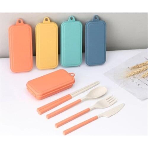 Portable Foldable Cutlery Set Wheat Straw Tableware Travel Camping Dinnerware Knife Fork Student Dinnerware Sets Kitchen Gadget