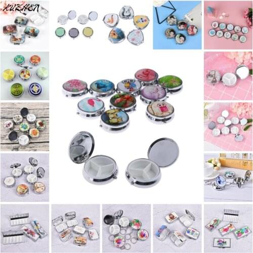 Portable Pill Box Makeup Storage Container Medicine Organizer Folding Pill Case Metal Pill Cutter 1pc Random