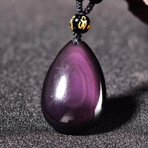 Natural Obsidian Rainbow Water Drops Pendant With Bead Chain Natural Stone Rrendy Lucky Pendant Necklace Women Man Gift Jewelry