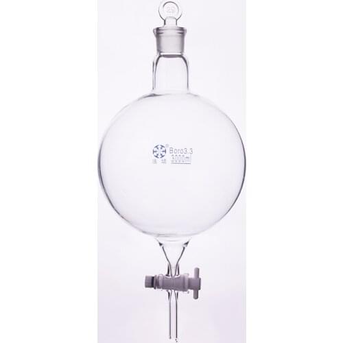 Separatory funnel globe shape,with ground-in glass stopper and stopcock 3000ml 29/32,Single-mouth flask with PTFE switch valve