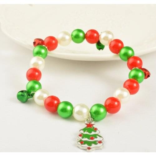 Christmas Colorful Beaded Bracelet for Pearl Acrylic Tree/Santa Claus/Snowman Pendant Braclet Pulseras Mujer Braslet