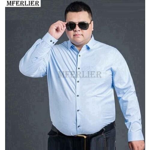 Men 8XL 9XL 10XL cotton shirt plus size long sleeve autumn winter large size dress shirts office formal business shirt pockets