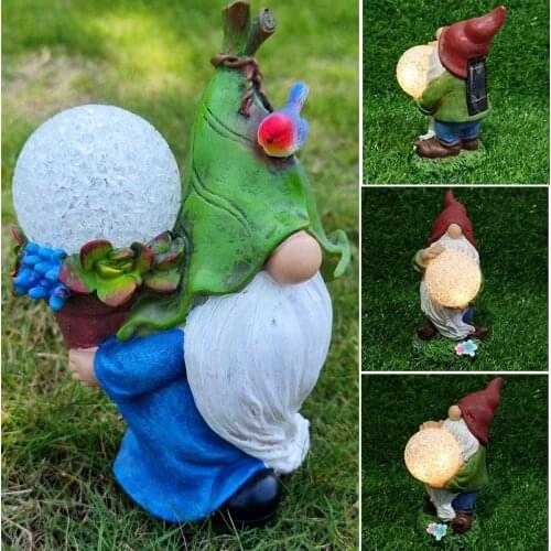 Garden Wonderful Gnome Ornament Solar Dwarf With Led Ball Light Resin Handmade Crafts For Outdoor Garden Decoration Tsl1