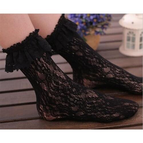 Sexy Lace Floral Socks Women Summer Hot Socks Lace Ruffle Soft Pleats Elastic Fishnet Short Ankle Socks B694
