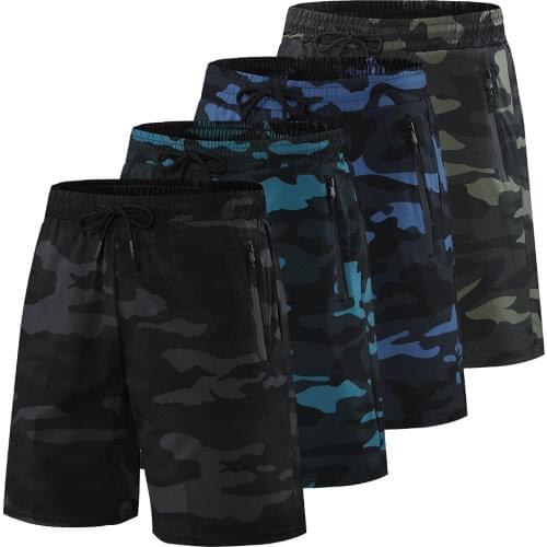 Mens shorts fitness shorts running sports men fitness shorts camouflage zipper pocket Breathable Quick-drying sports shorts