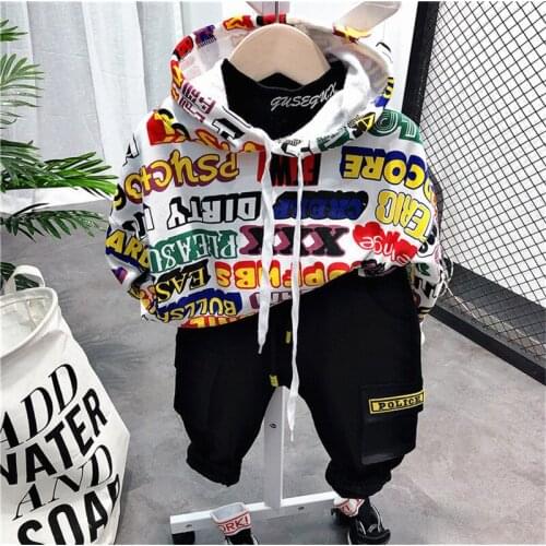 Kids Tracksuit Hip Hop Dance Costumes Fashion Cartoon Letter Print Hoodies For Boys Sweatpants Boys Clothing Set Sport Suit 2019