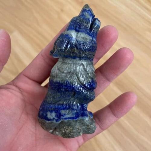 10cm Natural Crystal carving lapis lazuli Wolf figure statue hand carved crystal healing For family