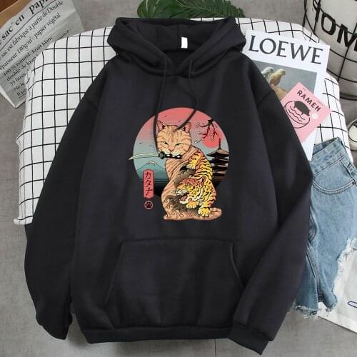 Hoody Japanese Ukiyo-E Ninja Cat Print Man Rock Sweatshirt Comfortable Street Mens Hoodie Fashion Harajuku Men Pullovers Goth