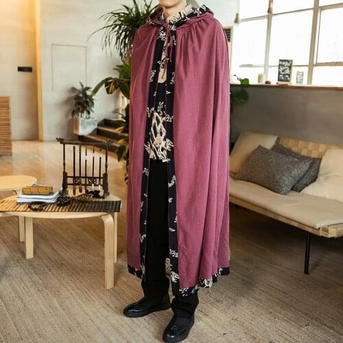 Traditional Chinese Clothing For Men Male Long Trench Coat Cotton Linen Patchwork Winter Men Vintage Robe Chinese Cloak KK3064