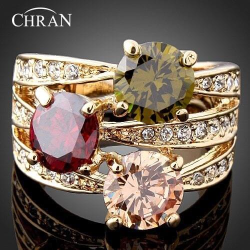 Chran Fashion Cubic Zircon Engagement Rings For Women Luxury Austrian Crystal Gold Color Party Accessories Jewelry