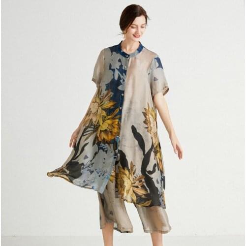 Womens summer suit 2021 fashion two piece trouser suits mama clothing with plus size temperament trendy tummy hiding dress