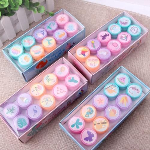 10pcs/Set Children Toy Stamps Cartoon Unicorn Flamingos Mermaid Stamper DIY Cartoon Toys