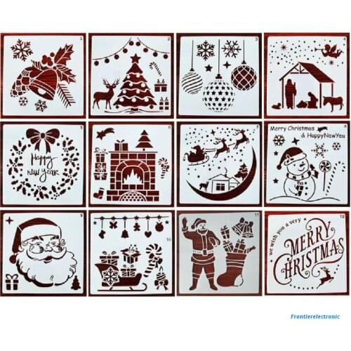 12 Pieces Christmas Stencils Template Reusable Plastic Craft for Art Drawing Painting Spraying Window Glass Door Car Body