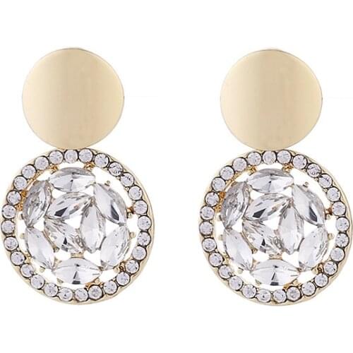 2020 New Korean temperament shiny crystal Clip on earrings joker fashion non pierced geometric circular Women ear Clips Jewellry