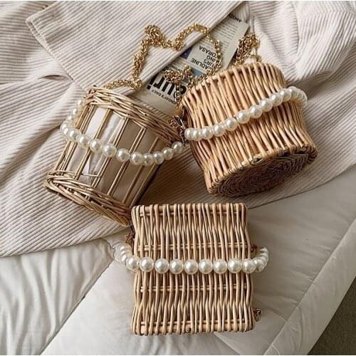 2021 popular Woven Beach Bags Lady Handbags Women Bucket Purses For Ladies Holiday Purses