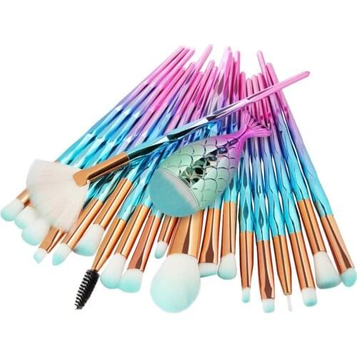 21Pcs/set Mermaid Makeup Brushes Set Foundation Eyebrow Eyeliner Blush Powder Cosmetic Concealer Professional Makeup Brushes Set