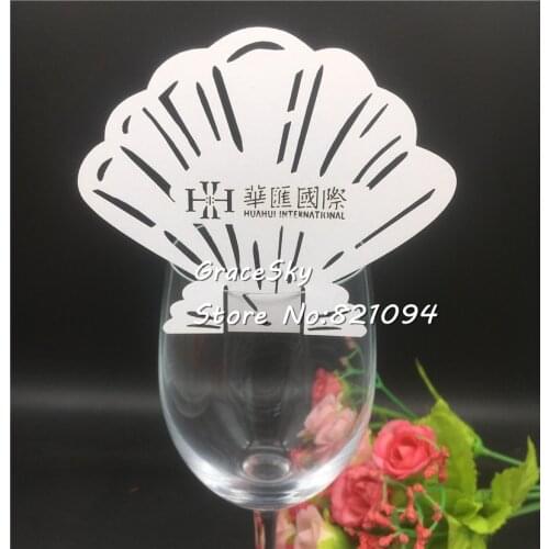 50pcs/lot Shell type Wine Glass Markers Place Cards Wedding Birthday Table Name Number Card Baby Shower Day Party Decorations