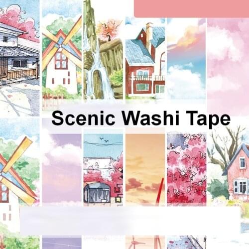 Scenery Washi Tape Journal Accessories Stickers Labels Sky Tree Landscape River Village Japanese Stationery